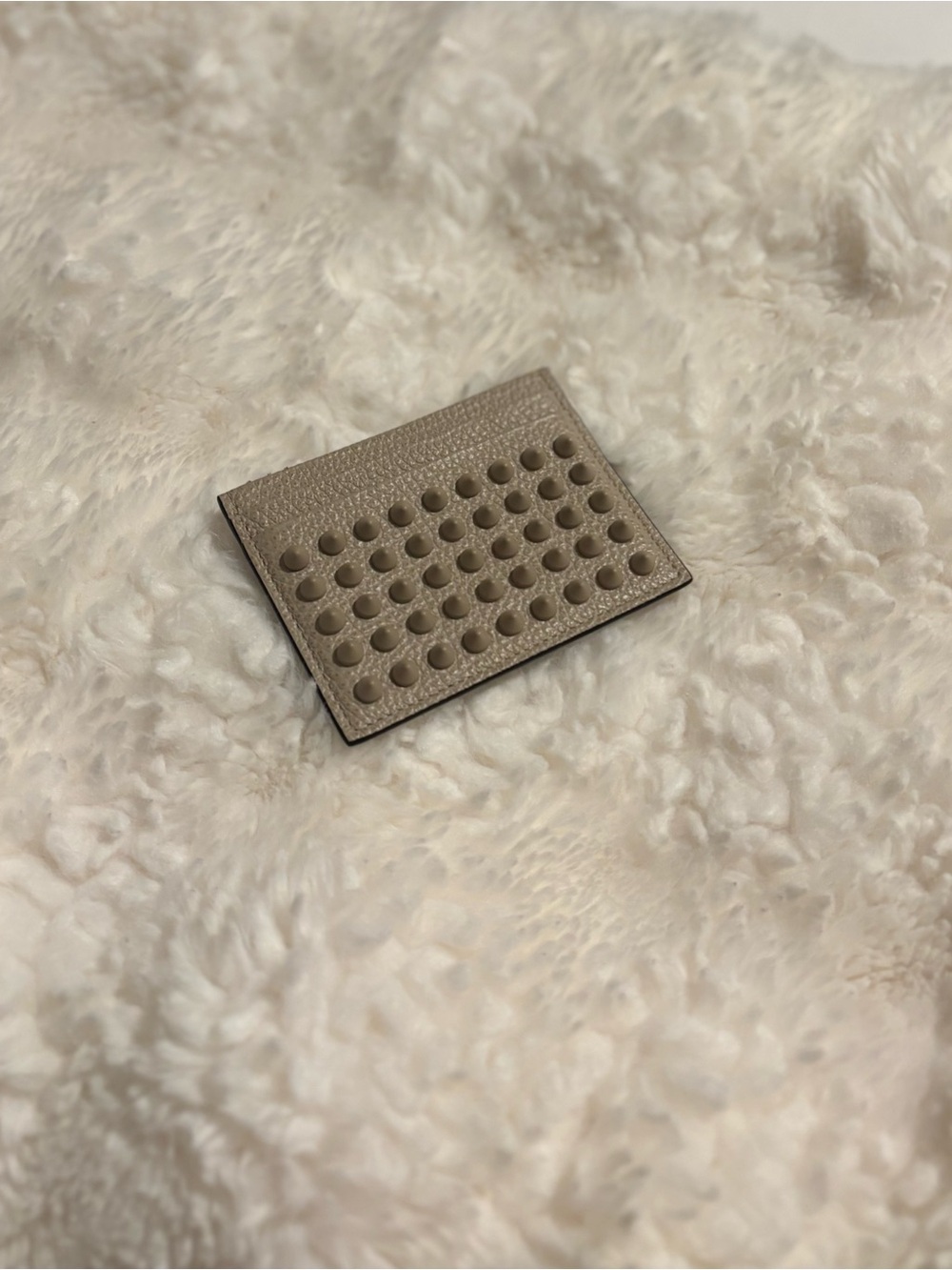 Christian Louboutin Taupe Studded Leather Card Holder